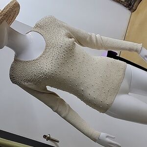 Christine Phillipe Vintage Sweater Gold Metallic Pearls Ribbed Top 90s Y…